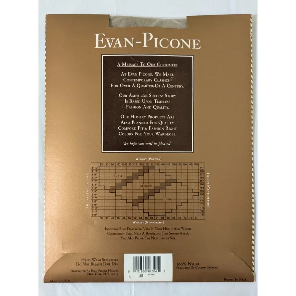 Vintage Evan-Picone The Silky Sheer All Nude Pantyhose Bone Long NOS 181